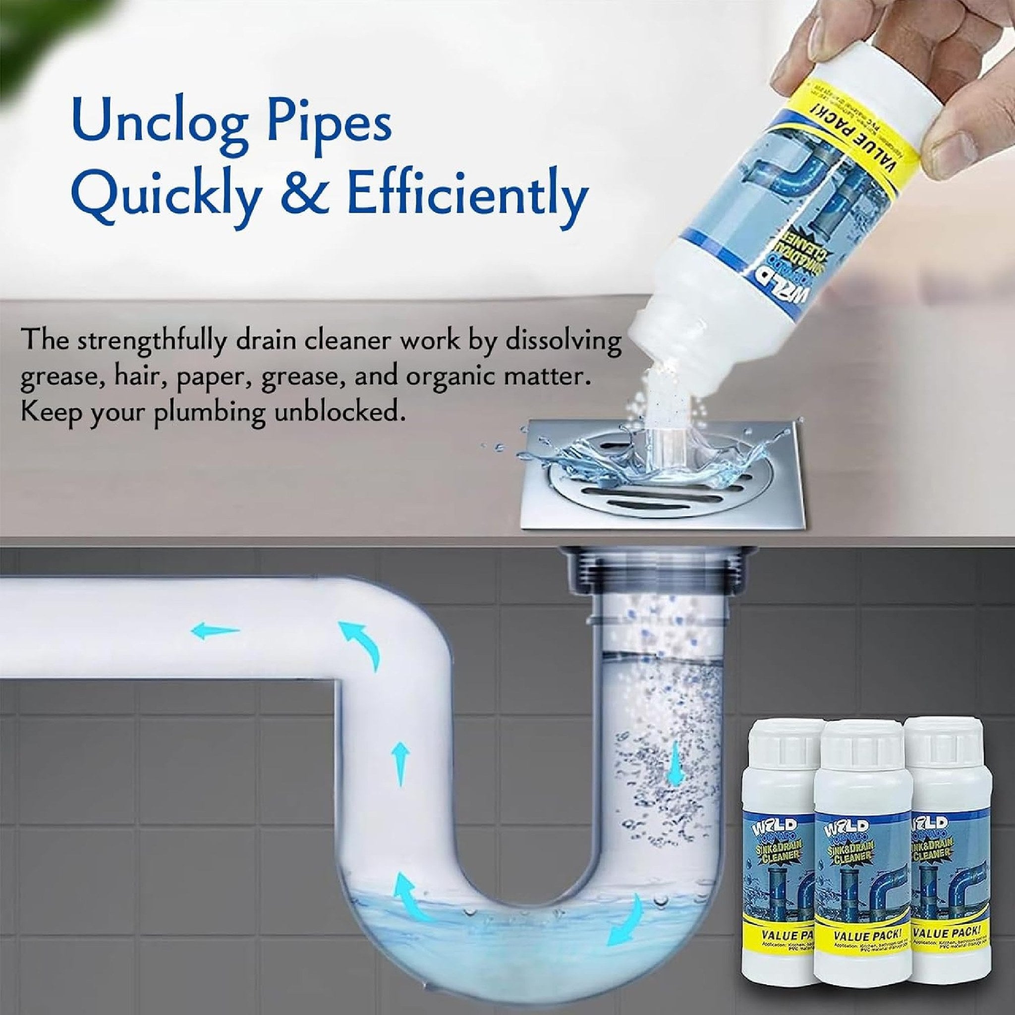 Polvo Limpiador De Drenaje x3pcs